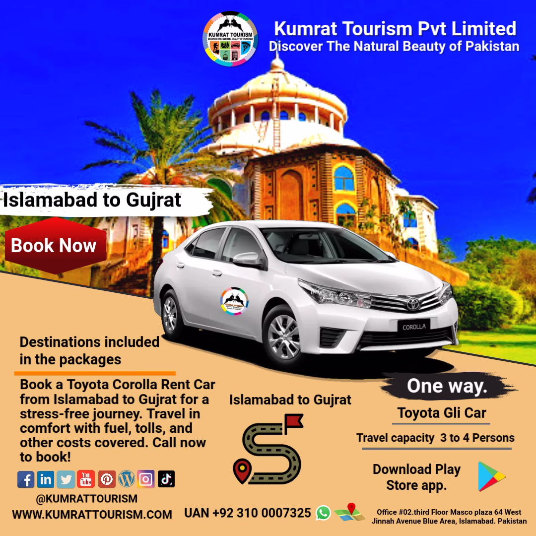 Islamabad to Gujrat Toyota Corolla Rent Car