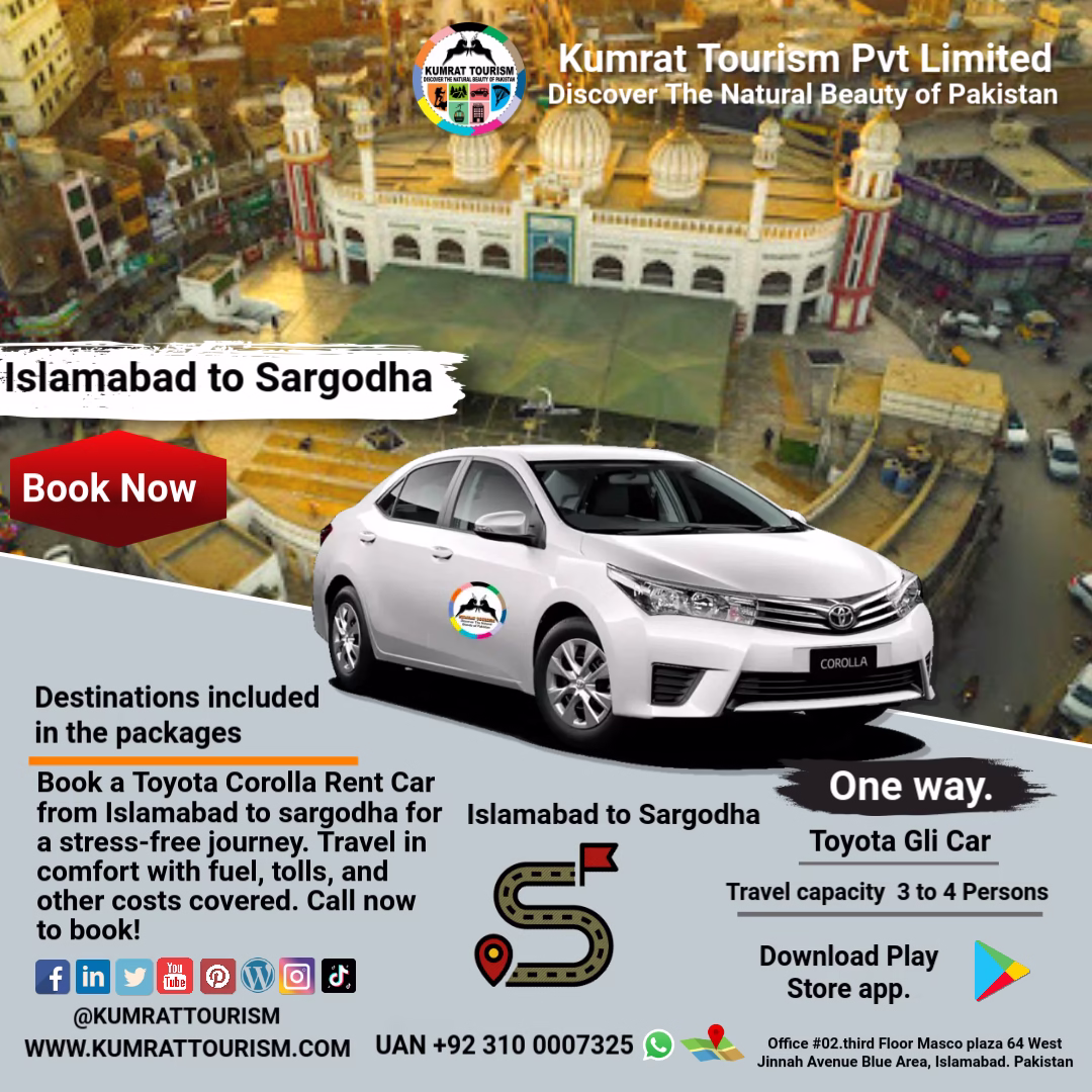Islamabad to Sargodha Rent Car Toyota Corolla.