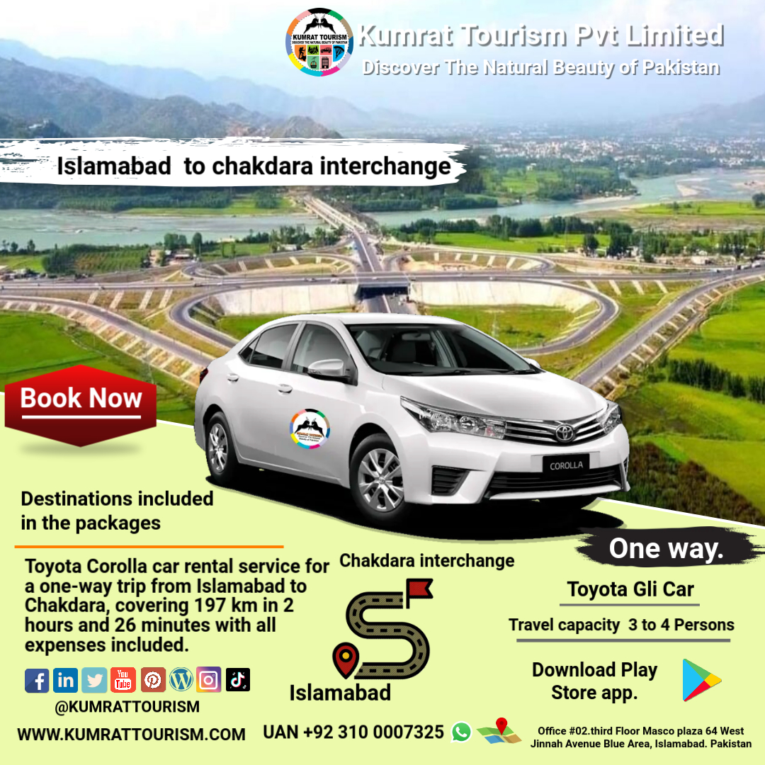 Toyota Corolla Rent Car Islamabad to Chakdara OneWay Booking.