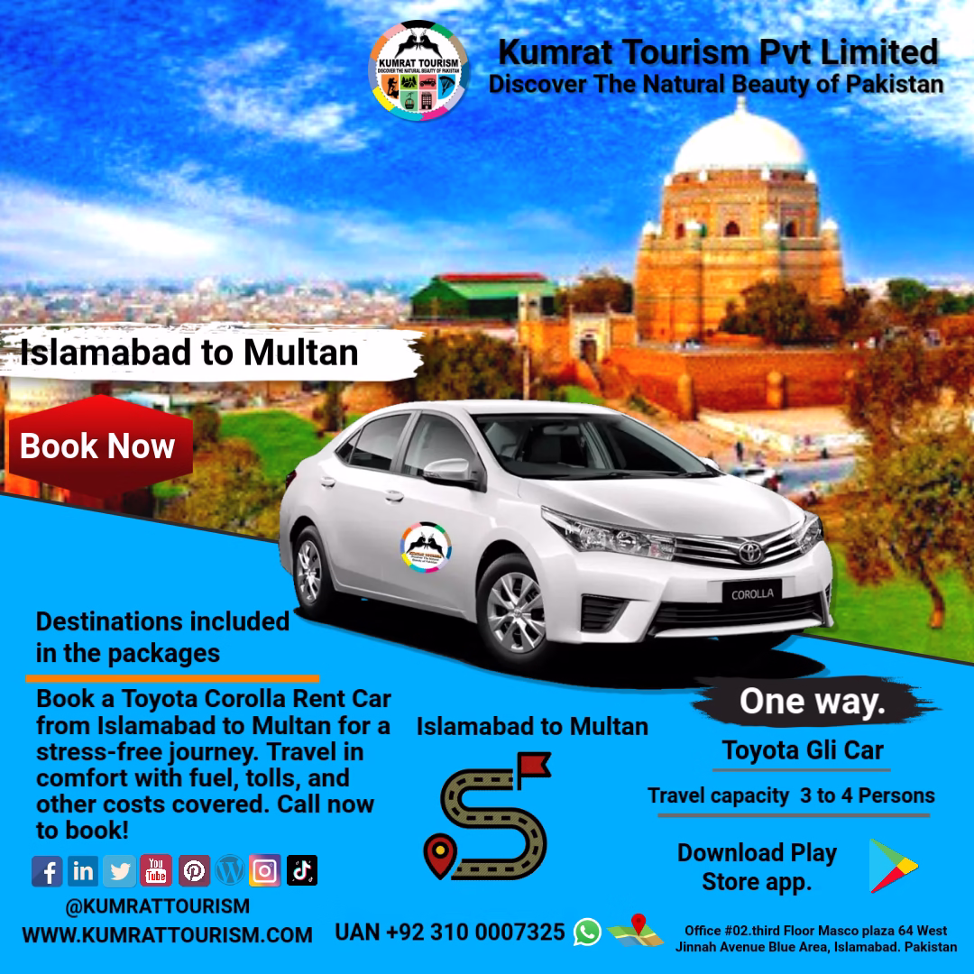 Toyota Corolla Rent Car Islamabad to Chakdara OneWay Booking.