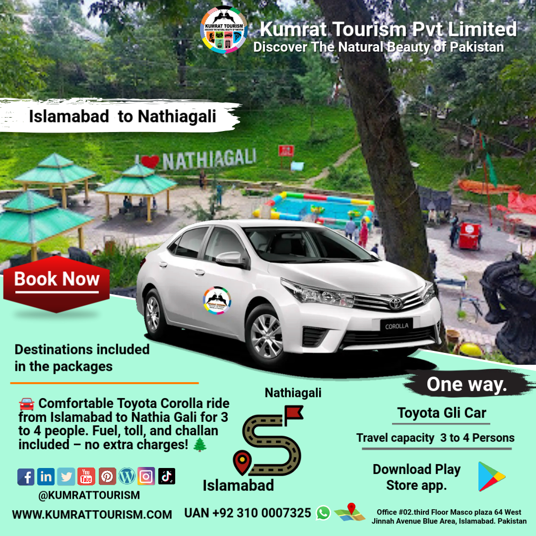 Islamabad to Nathia Gali Rent A Car Toyota Corolla One-Way